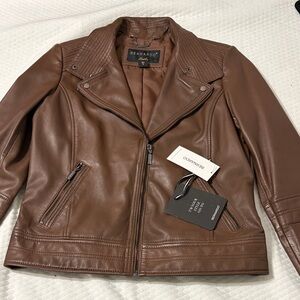 Bernardo Women's Tan Leather Moto Jacket Size M